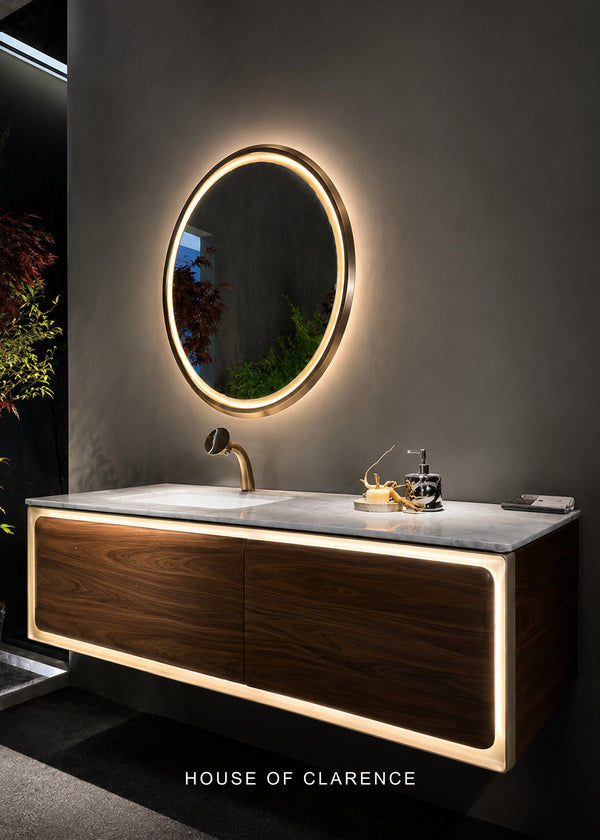 Round Mirror Floating Bathroom Vanity