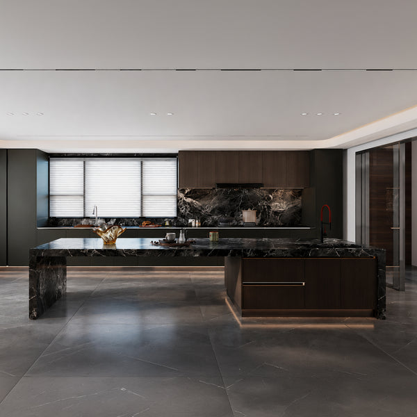 Bespoke Dark Wood Kitchen with Marble Island