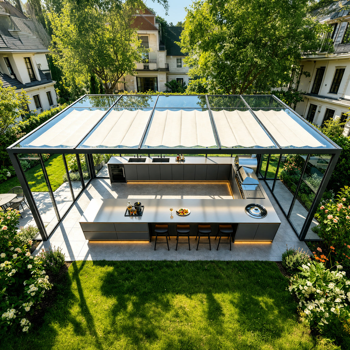 Contemporary Outdoor Kitchen with Island