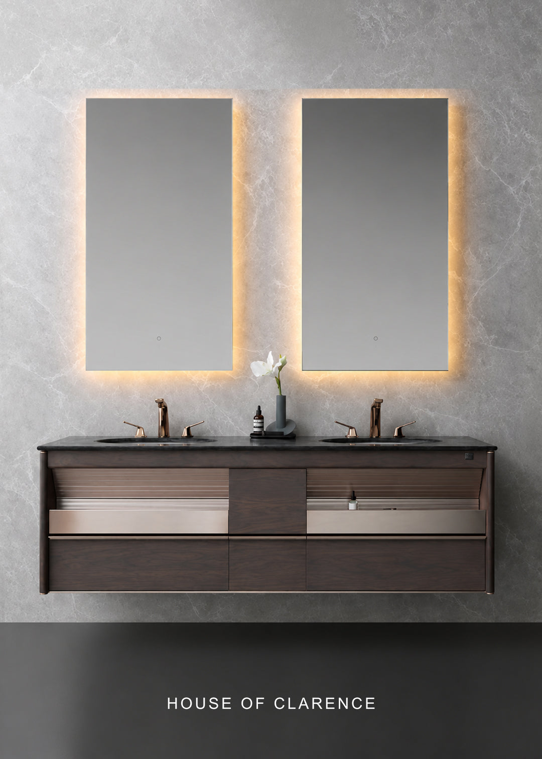 Double Sink Floating Bathroom Vanity with LED Mirrors